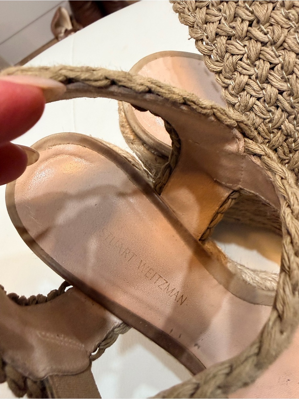Stuart Weitzman Taupe Braided Espadrille Wedge Sandals - Picture 3 of 5